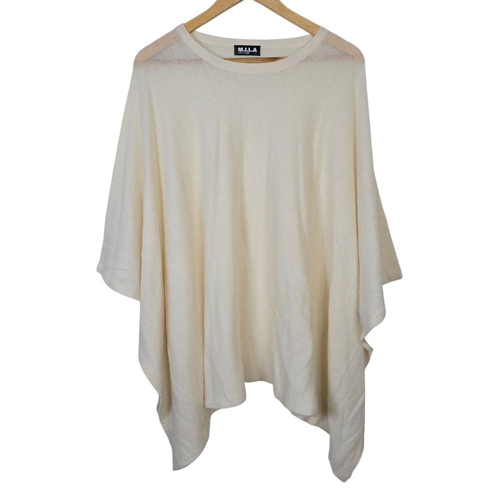M.I.L.A Cream 100% Cashmere Poncho Cape Sweater Made in USA One Size